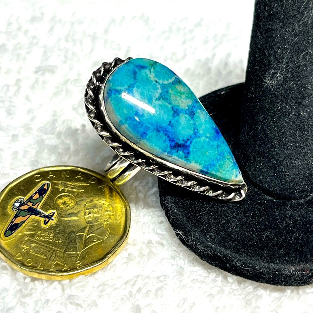 enhanced Blue coral Ring in silver plate-handmade